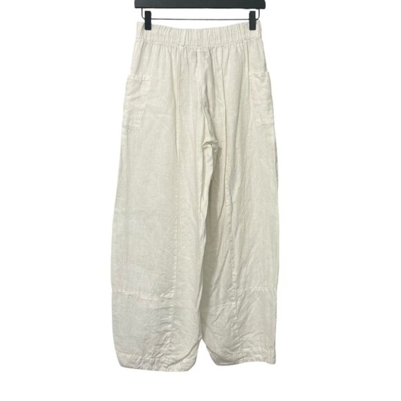 FLAX White Linen Pants Elastic Waist Wide Leg Flowy Lagenlook Pockets Size P - Picture 3 of 9
